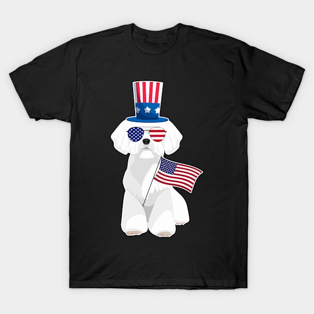 Westie Uncle Sam Hat Sunglasses Usa Flag 4th Of July T-Shirt by AxelRoldns